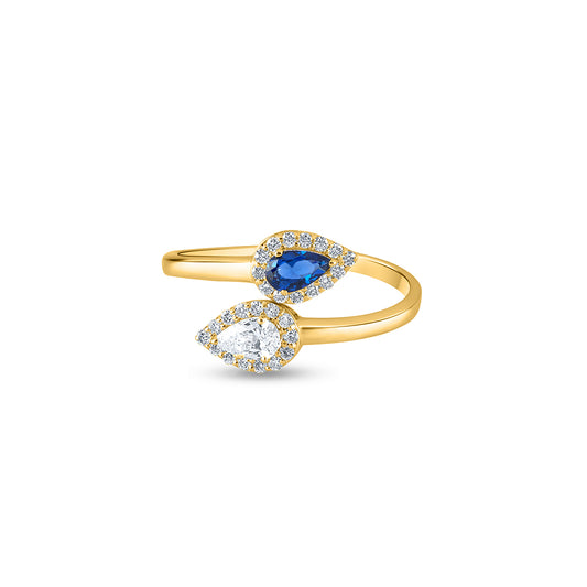 Purecarat Yellow Gold Two-Stone Sapphire Diamond Ring Online