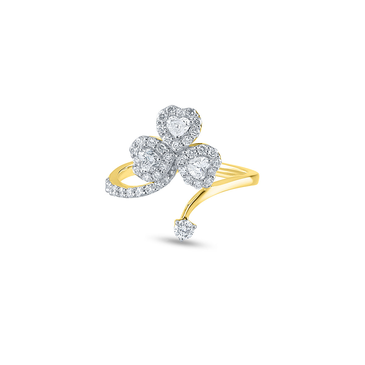 Purecarat Yellow Gold Triple Heart Diamond Floral Ring