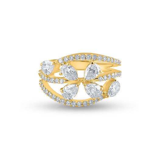 "Purecarat Yellow Gold pear  Diamond  ladies Cocktail Ring with Pear.
