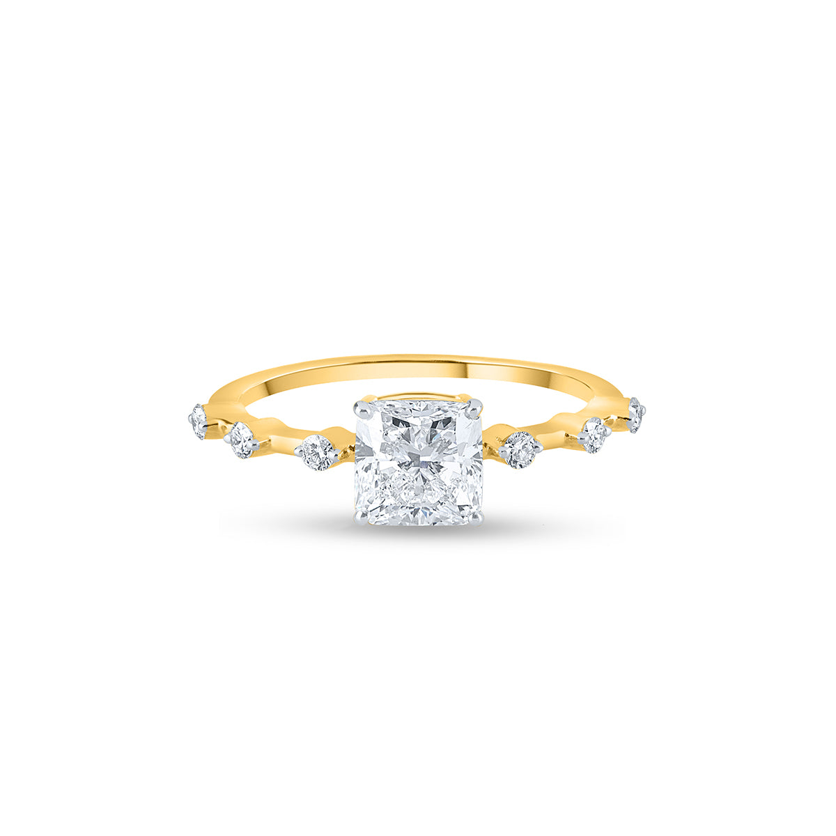 "Modern Yellow Gold Diamond Engagement Ring with Scattered Accents"