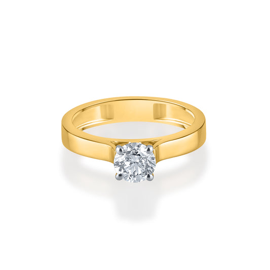 Traditional Yellow Gold Engagement Ring featuring a Dazzling Round Diamond on a Polished Band