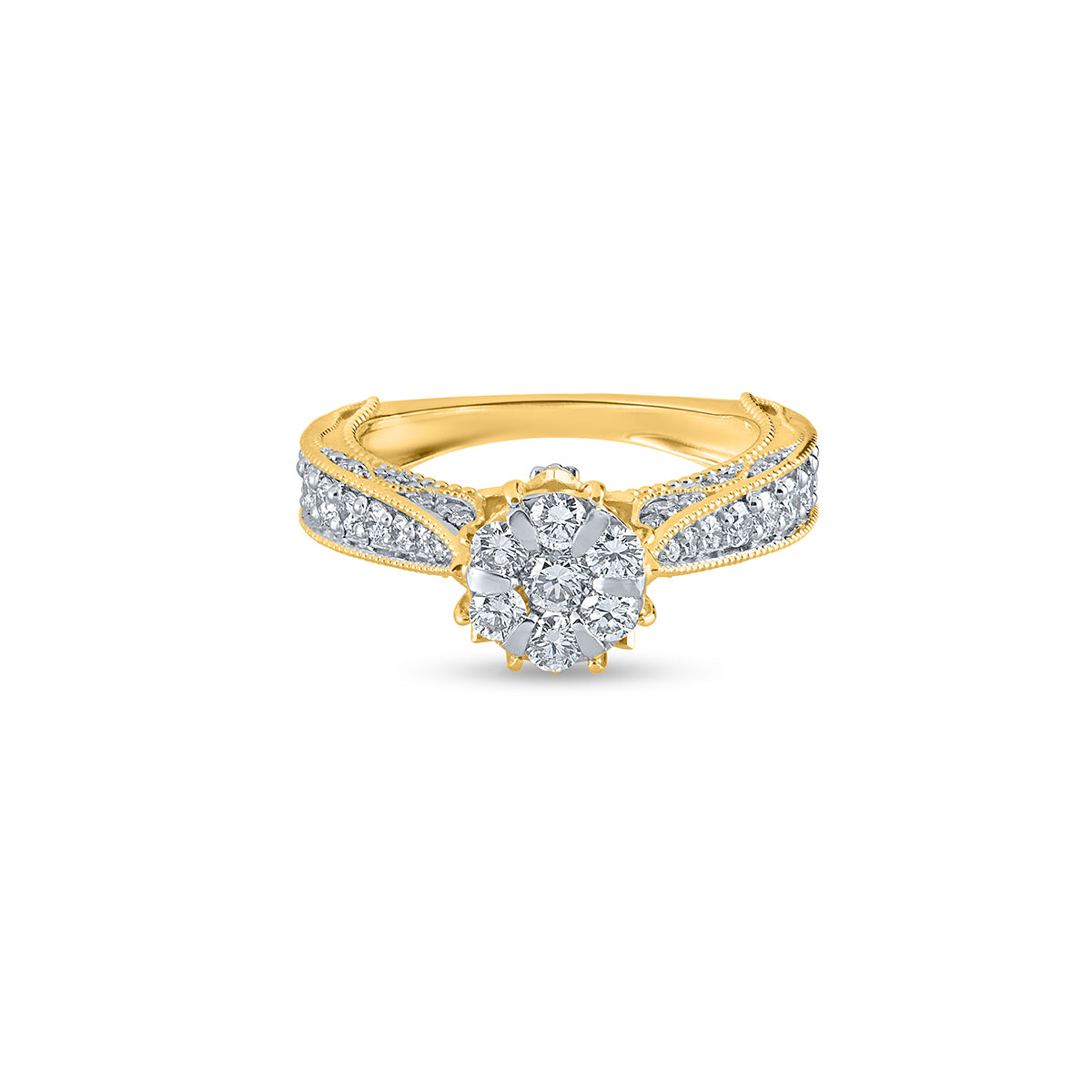 "Buy Purecarat Vintage Style Yellow Gold Diamond Engagement Ring Online"