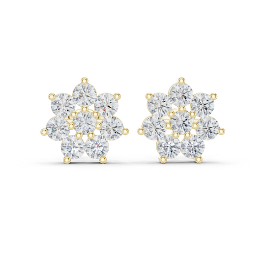 Gold Diamond Cluster Studs crafted with lab-grown diamonds
