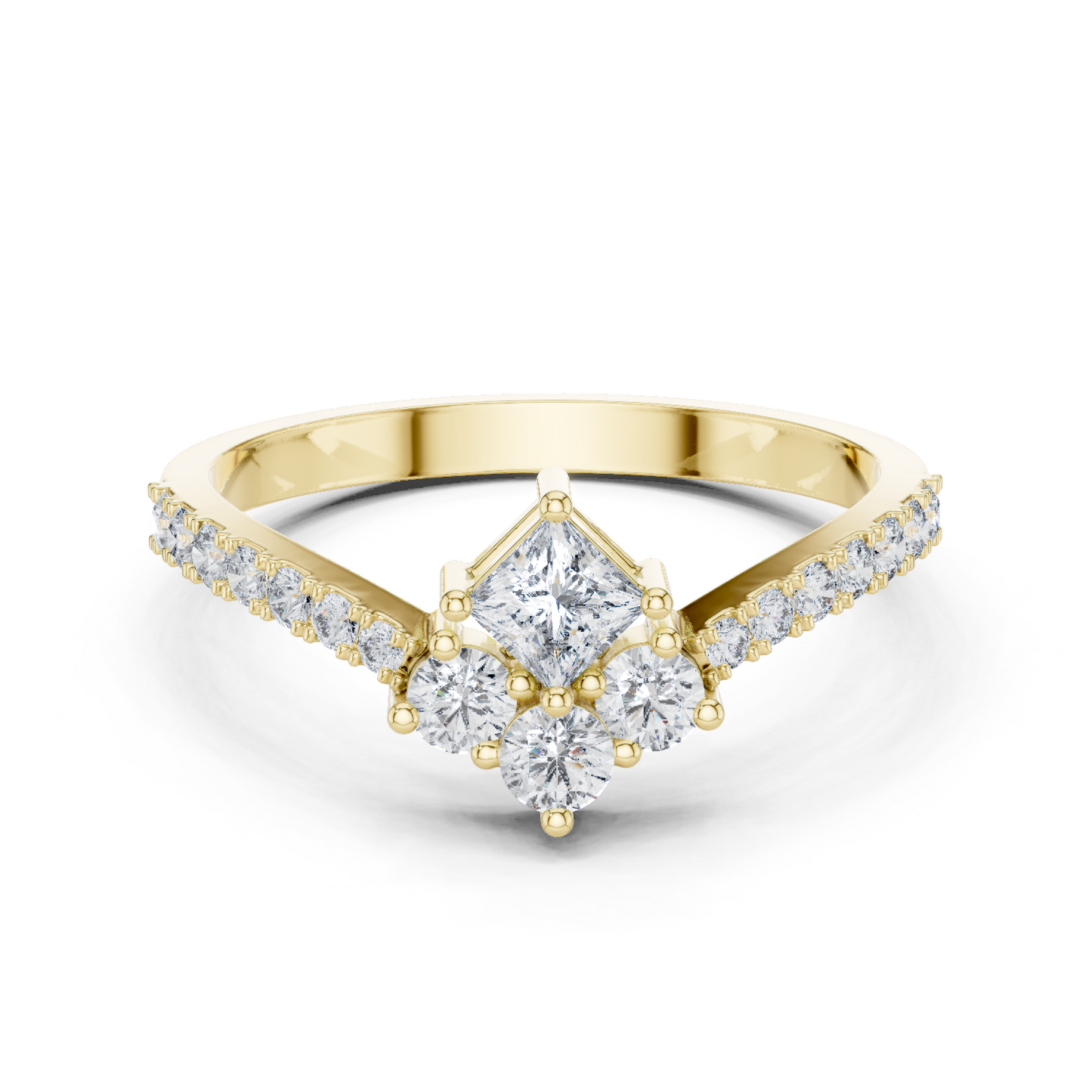 Purecarat Princess Cut Four Stone Accent Ring in 14K Gold