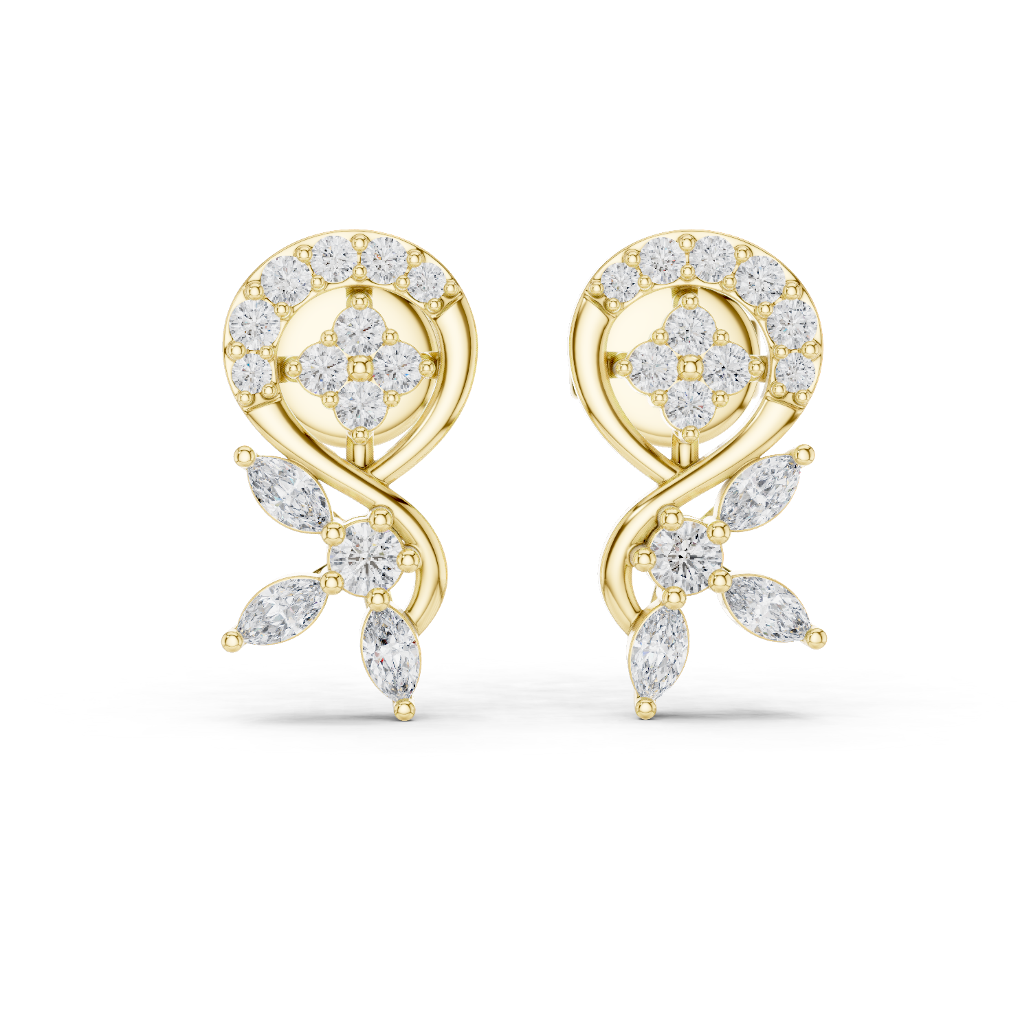 purecarat Yellow Gold Diamond Dangle Earrings