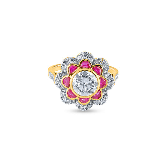 "Buy Purecarat Unique Ruby and Diamond Floral Cluster Ring Online"