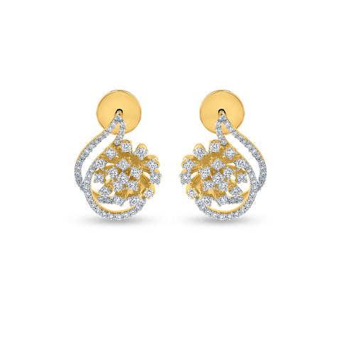 14K Gold Teardrop Diamond Cluster Stud Earrings - Contemporary Design