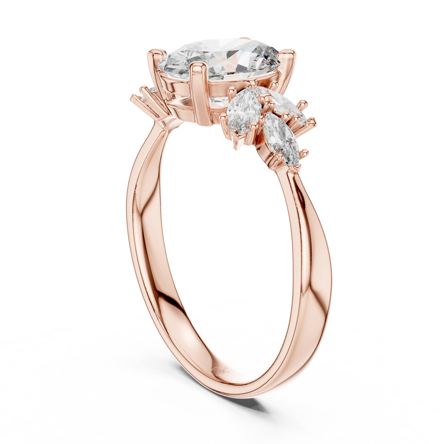 Oval Diamond Engagement Ring | 18K Rose Gold | Floral Marquise Side Stones – PureCarat