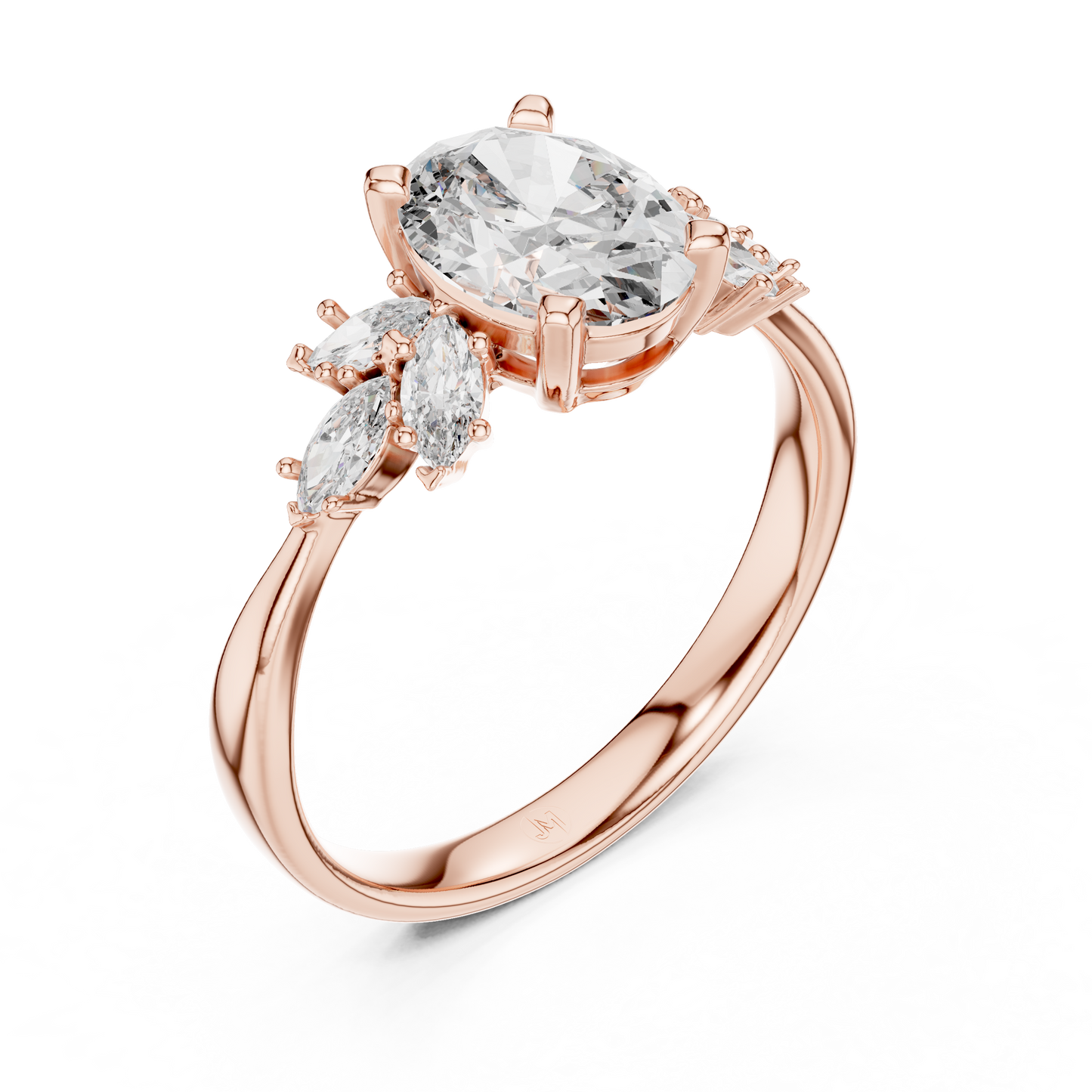 Oval Diamond Engagement Ring | 18K Rose Gold | Floral Marquise Side Stones – PureCarat