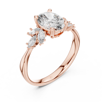 Oval Diamond Engagement Ring | 18K Rose Gold | Floral Marquise Side Stones – PureCarat