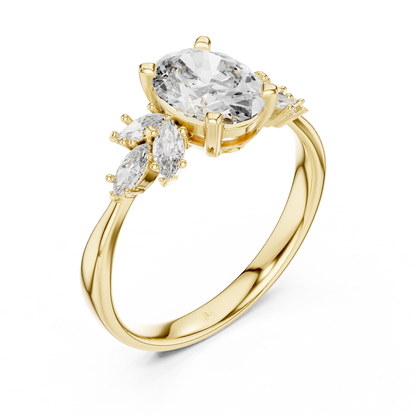 Oval Diamond Engagement Ring | 18K Rose Gold | Floral Marquise Side Stones – PureCarat