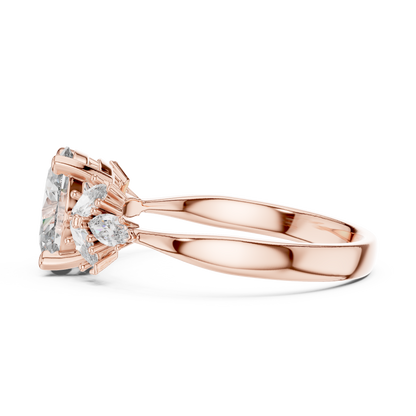 Oval Diamond Engagement Ring | 18K Rose Gold | Floral Marquise Side Stones – PureCarat