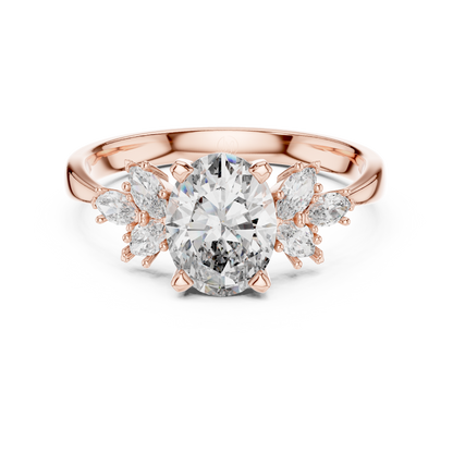 Oval Diamond Engagement Ring | 18K Rose Gold | Floral Marquise Side Stones – PureCarat