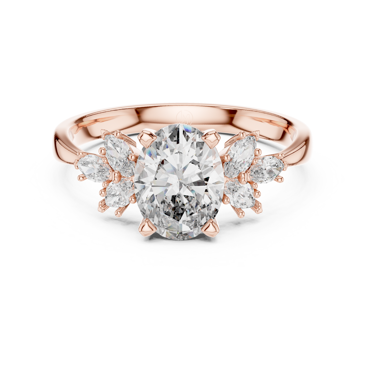 Oval Diamond Engagement Ring | 18K Rose Gold | Floral Marquise Side Stones – PureCarat