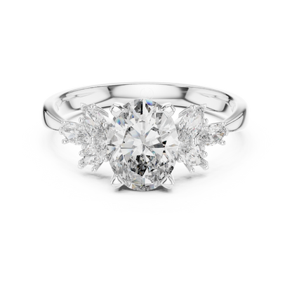 Oval Diamond Engagement Ring | 18K Rose Gold | Floral Marquise Side Stones – PureCarat