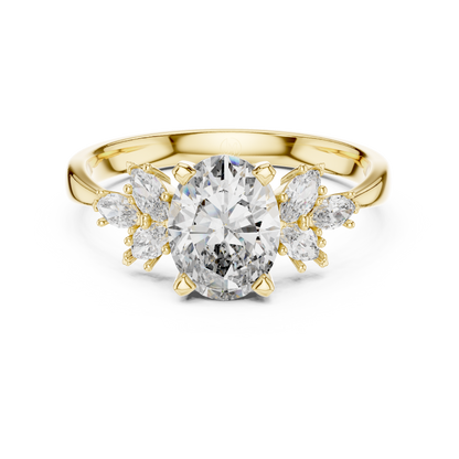 Oval Diamond Engagement Ring | 18K Rose Gold | Floral Marquise Side Stones – PureCarat