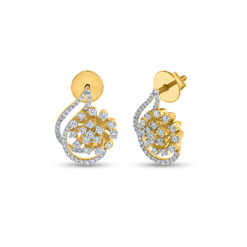 14K Gold Teardrop Diamond Cluster Stud Earrings - Contemporary Design