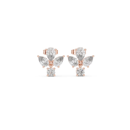 Round & Pear Cut Diamond Yellow Gold 14 K Earring For Wommen |pure carat