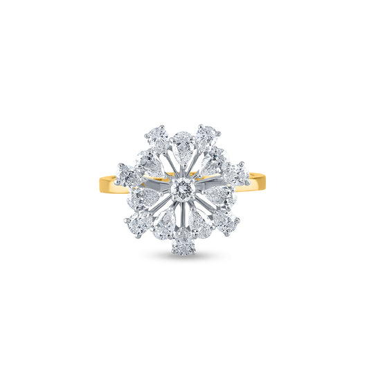 9ct yellow gold floral diamond cluster ring with flower design