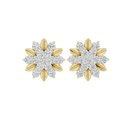 Round Cut Dimound Earring 14 K Yellow Gold For Wommen Earring - pure carat