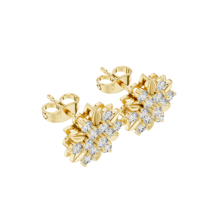 Round Cut Dimound Earring 14 K Yellow Gold For Wommen Earring - pure carat