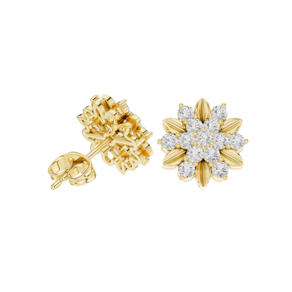 Round Cut Dimound Earring 14 K Yellow Gold For Wommen Earring - pure carat