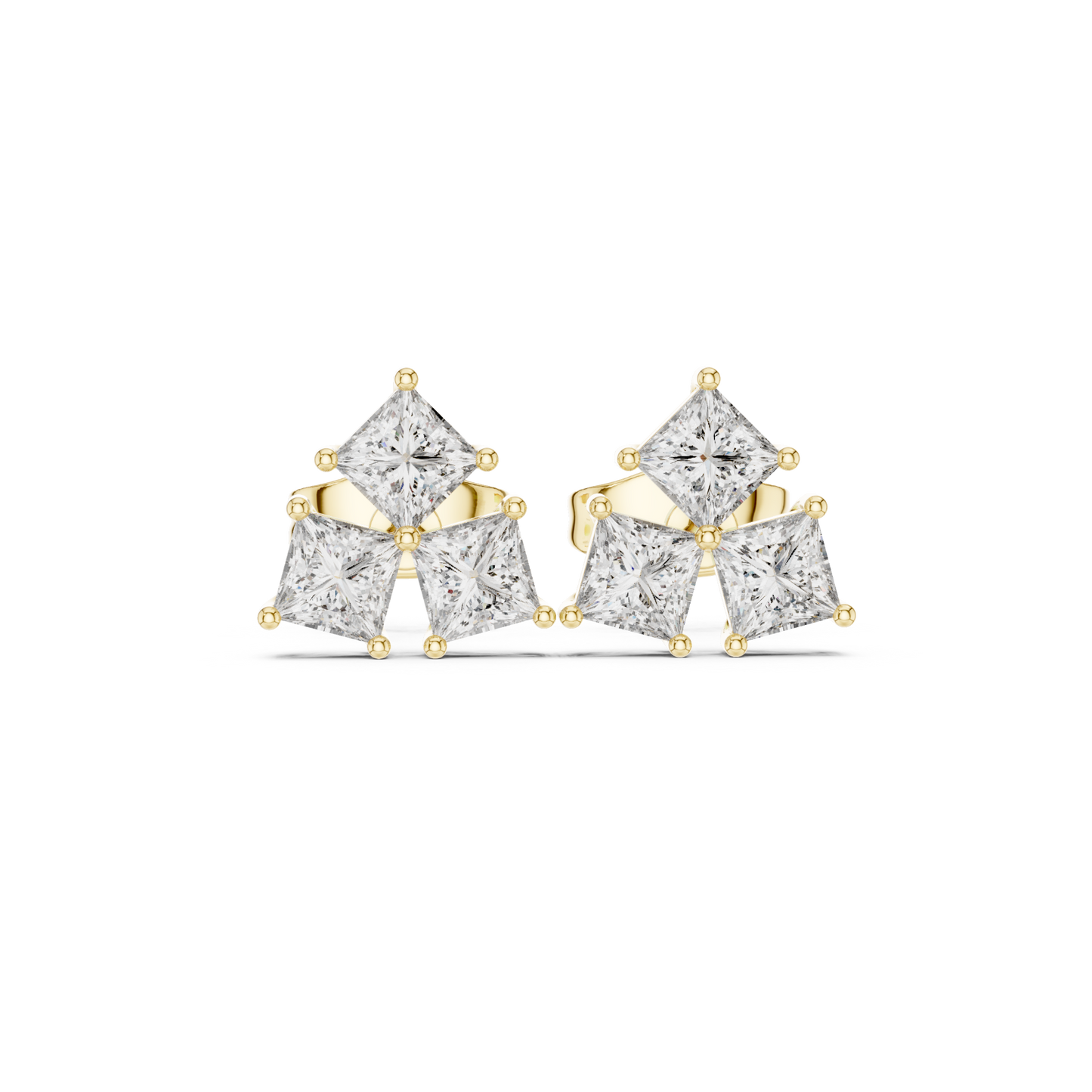 Princess Cut Diamond Yellow Gold 14 K Earring For Wommen |pure carat
