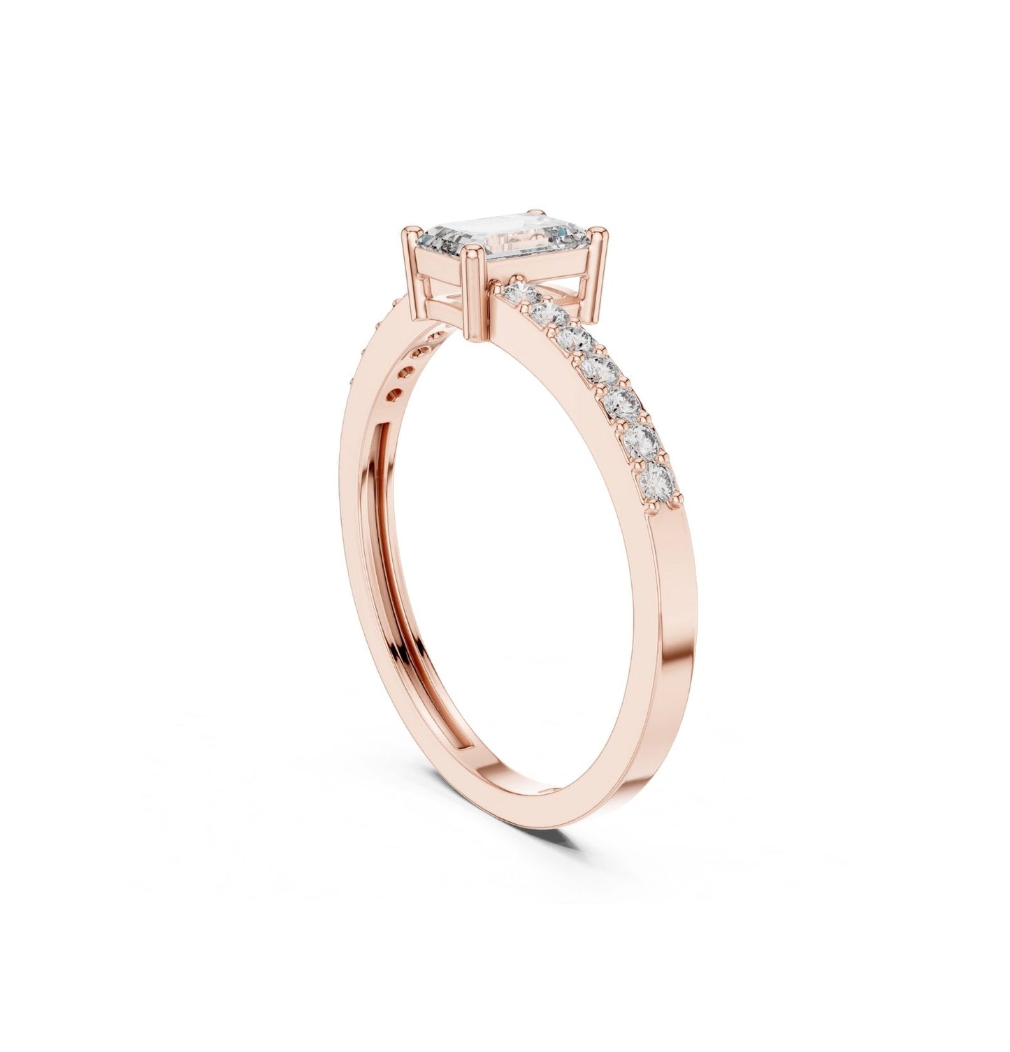 Emerald / Round Cut Diamond Rose Gold 14 K Pink Gold Ring For Wommen |pure carat