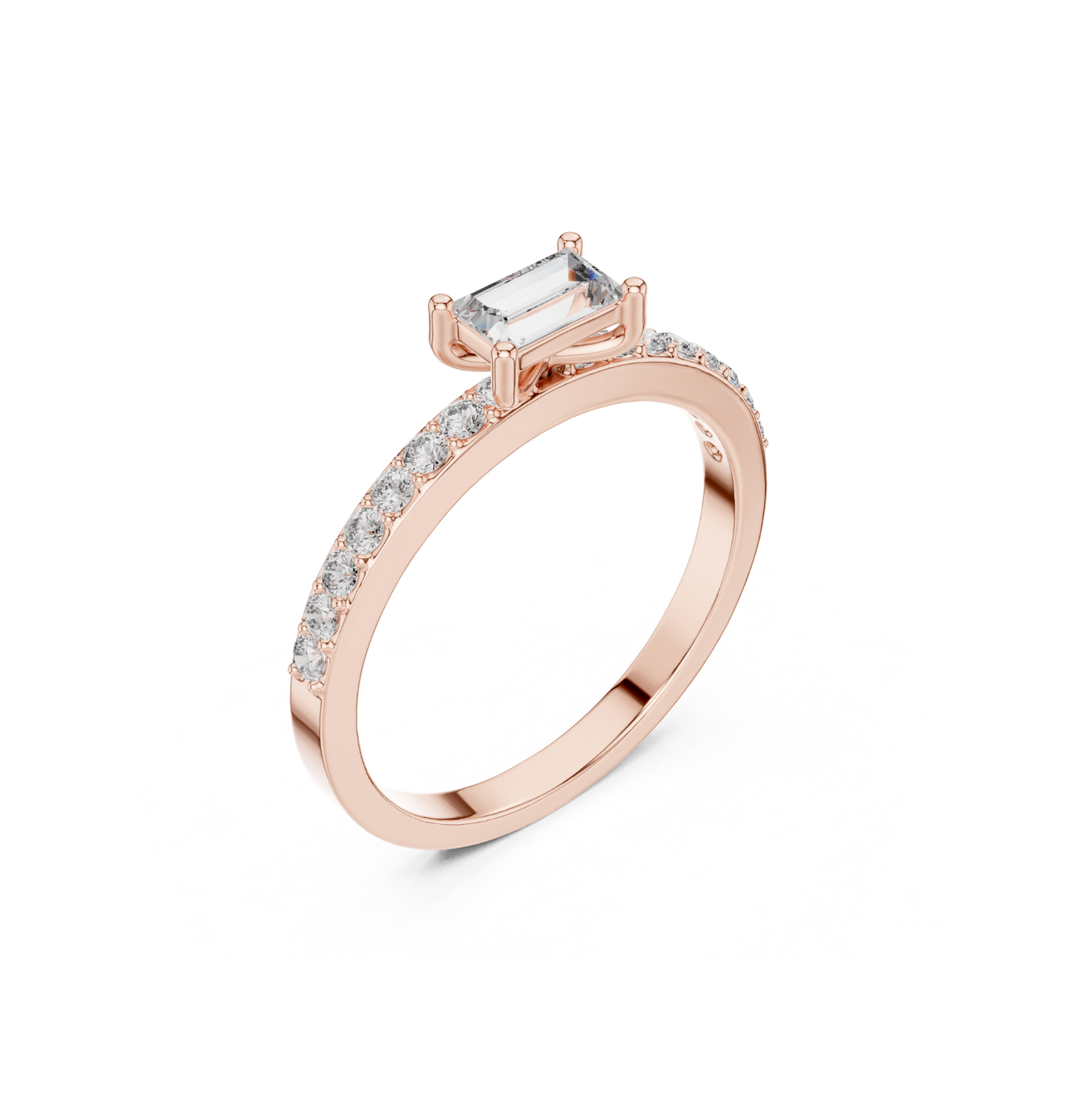 Baguette & Round  Cut Diamond Pink Gold 14 K Ring For Wommen |pure carat