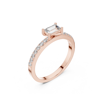 Baguette & Round  Cut Diamond Pink Gold 14 K Ring For Wommen |pure carat