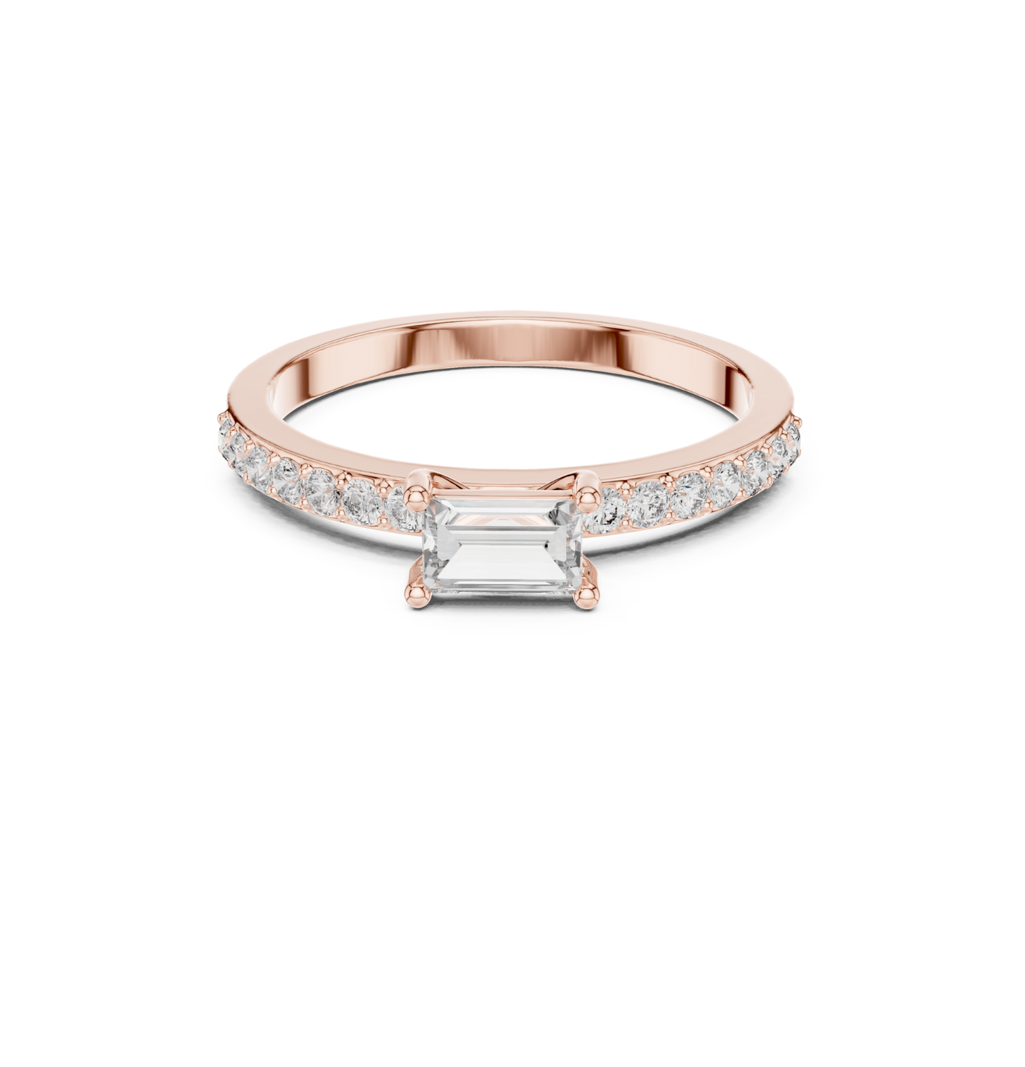 Baguette & Round  Cut Diamond Pink Gold 14 K Ring For Wommen |pure carat