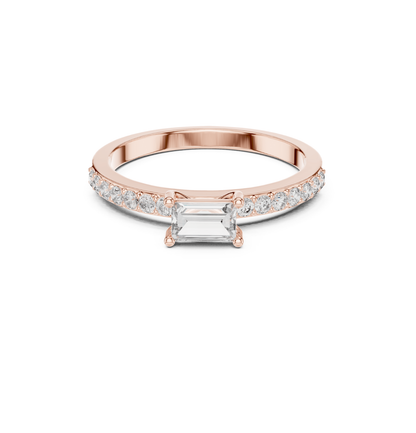 Baguette & Round  Cut Diamond Pink Gold 14 K Ring For Wommen |pure carat