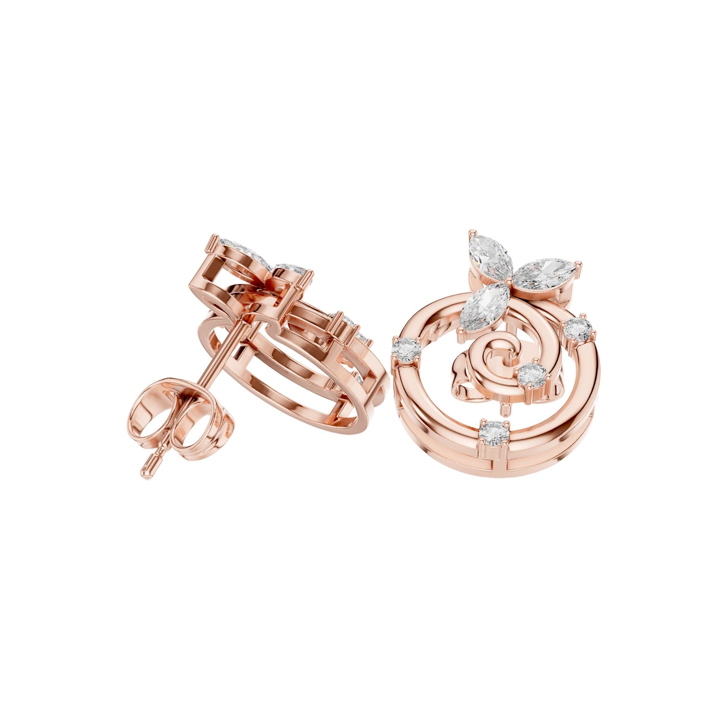 Marquise & Round  Cut Diamond Yellow Gold 14 K Earring For Wommen |pure carat