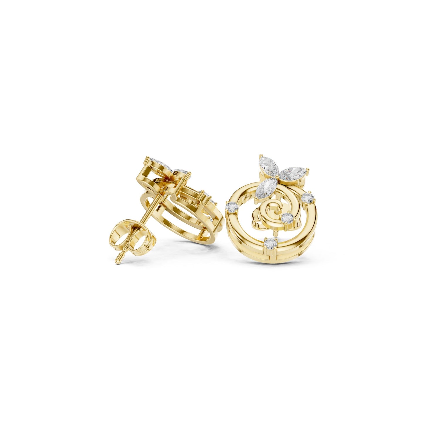 Marquise & Round  Cut Diamond Yellow Gold 14 K Earring For Wommen |pure carat