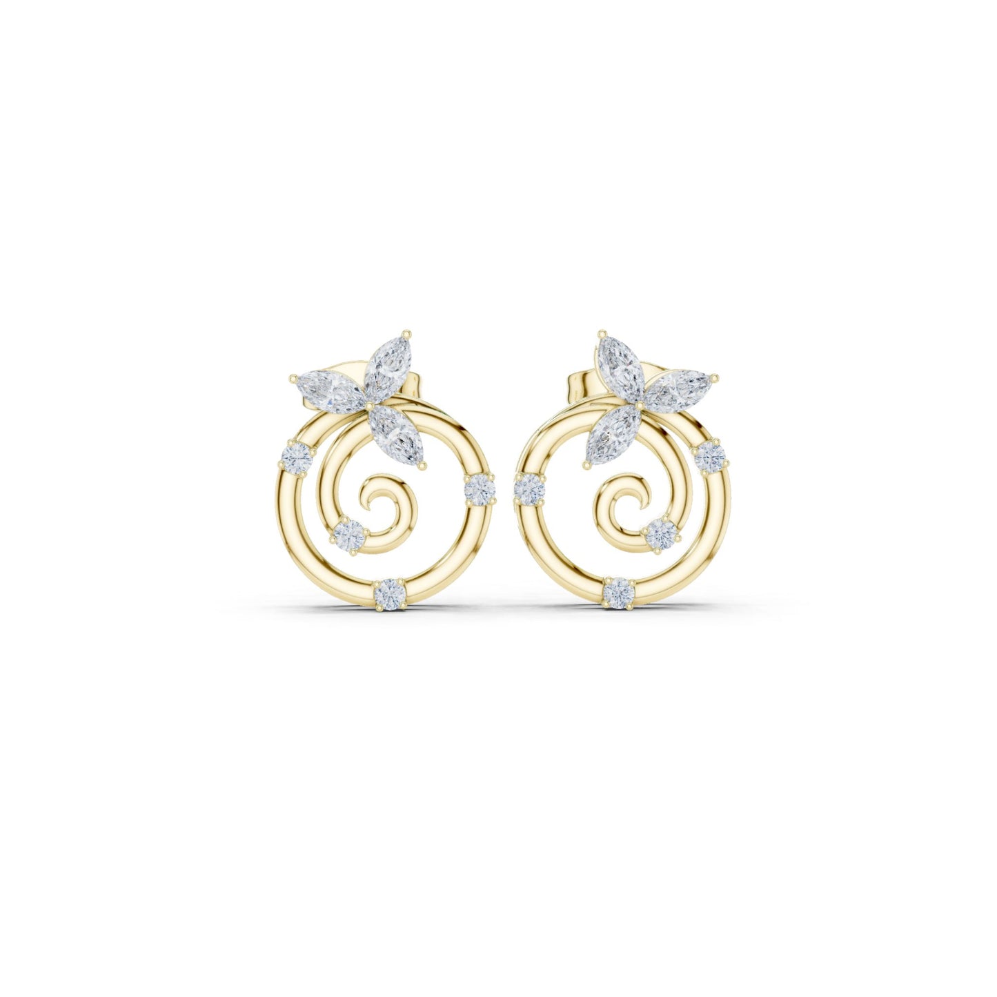 Marquise & Round  Cut Diamond Yellow Gold 14 K Earring For Wommen |pure carat
