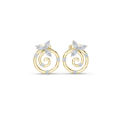 Marquise & Round  Cut Diamond Yellow Gold 14 K Earring For Wommen |pure carat