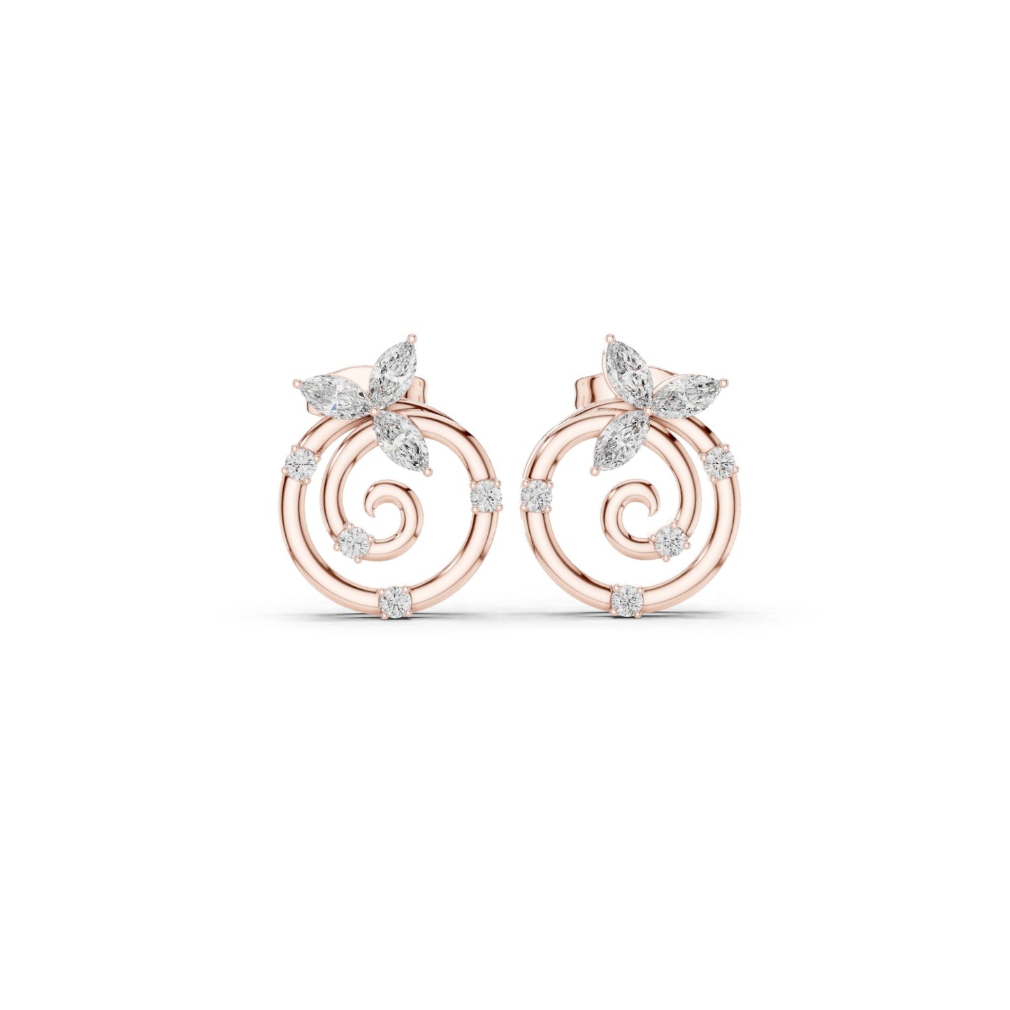 Marquise & Round  Cut Diamond Yellow Gold 14 K Earring For Wommen |pure carat
