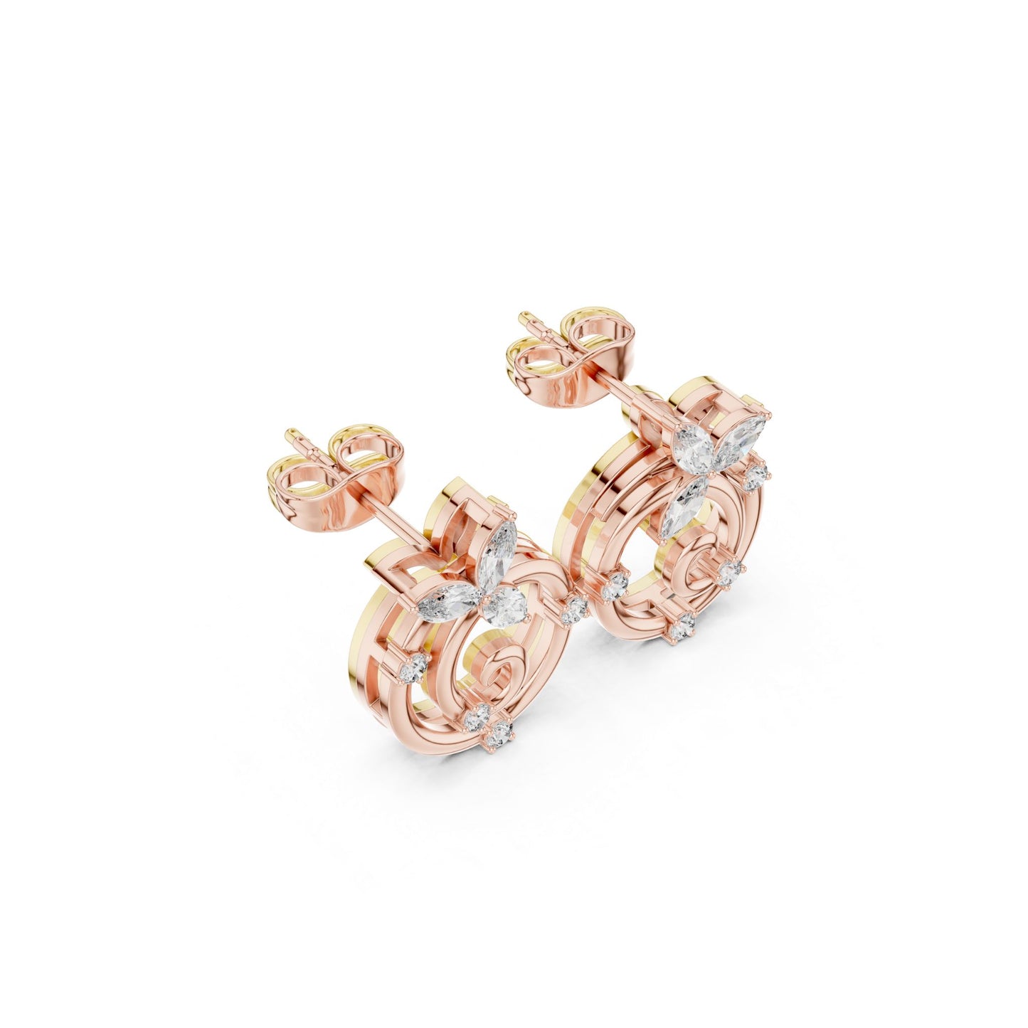 Marquise & Round  Cut Diamond Yellow Gold 14 K Earring For Wommen |pure carat