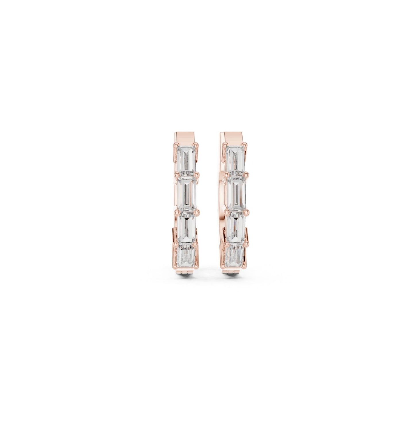 Baguette Cut Diamond Rose Gold 14 K Earring For Wommen |pure carat