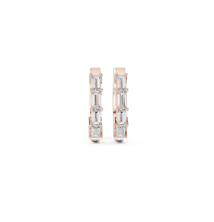 Baguette Cut Diamond Rose Gold 14 K Earring For Wommen |pure carat