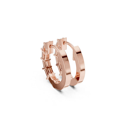 Baguette Cut Diamond Rose Gold 14 K Earring For Wommen |pure carat