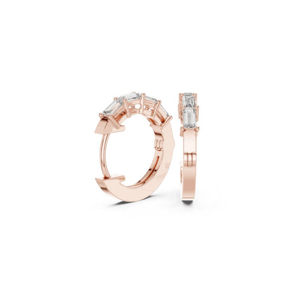 Baguette Cut Diamond Rose Gold 14 K Earring For Wommen |pure carat
