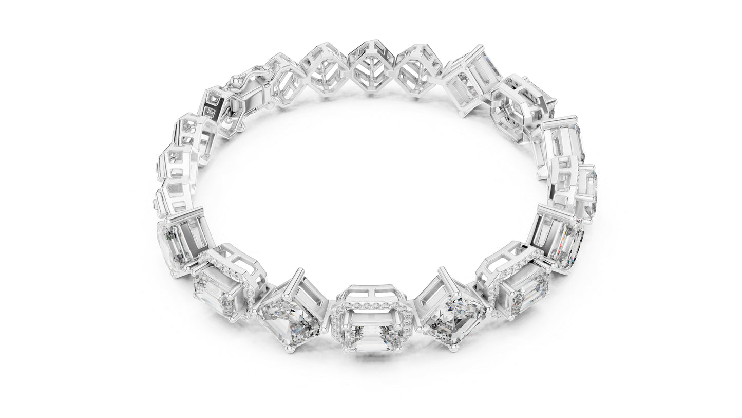 18K White Gold Emerald & Round Lab-Grown Diamond Bracelet for Women - Pure Carat