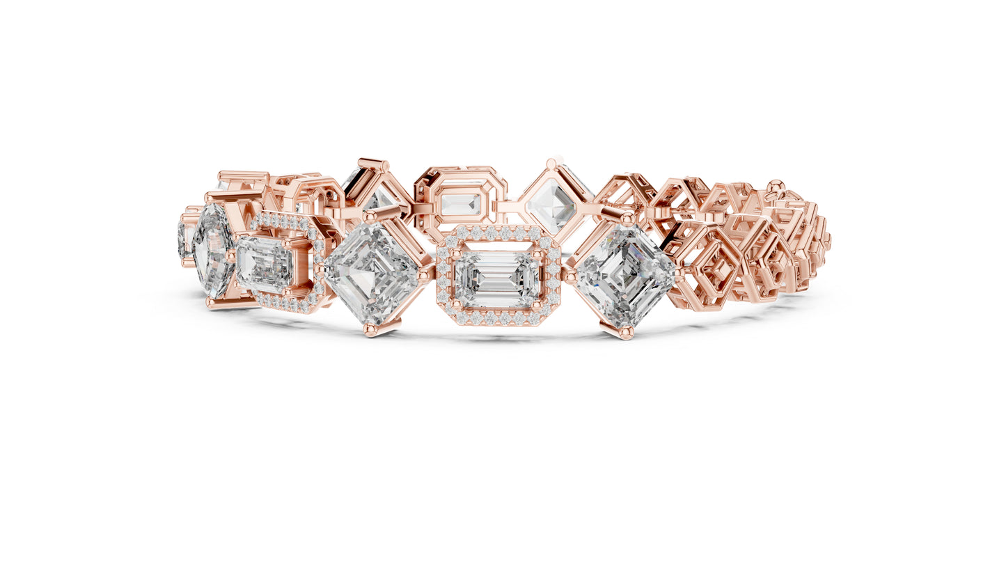 18K White Gold Emerald & Round Lab-Grown Diamond Bracelet for Women - Pure Carat