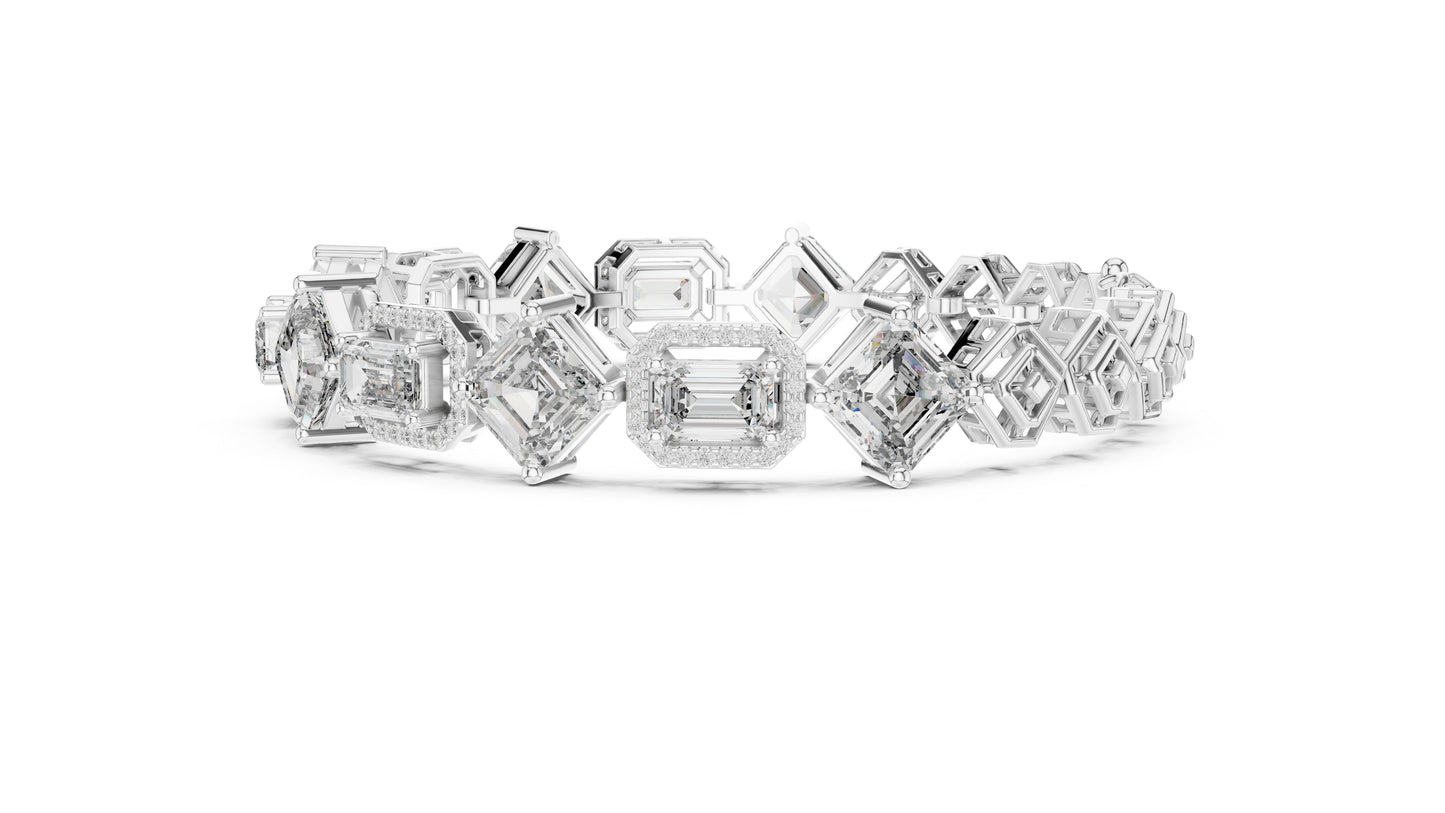 18K White Gold Emerald & Round Lab-Grown Diamond Bracelet for Women - Pure Carat