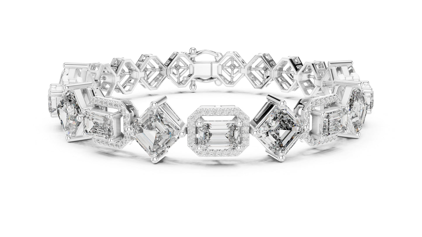 18K White Gold Emerald & Round Lab-Grown Diamond Bracelet for Women - Pure Carat