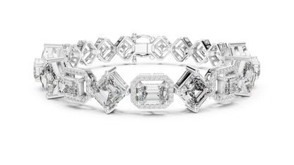 18K White Gold Emerald & Round Lab-Grown Diamond Bracelet for Women - Pure Carat