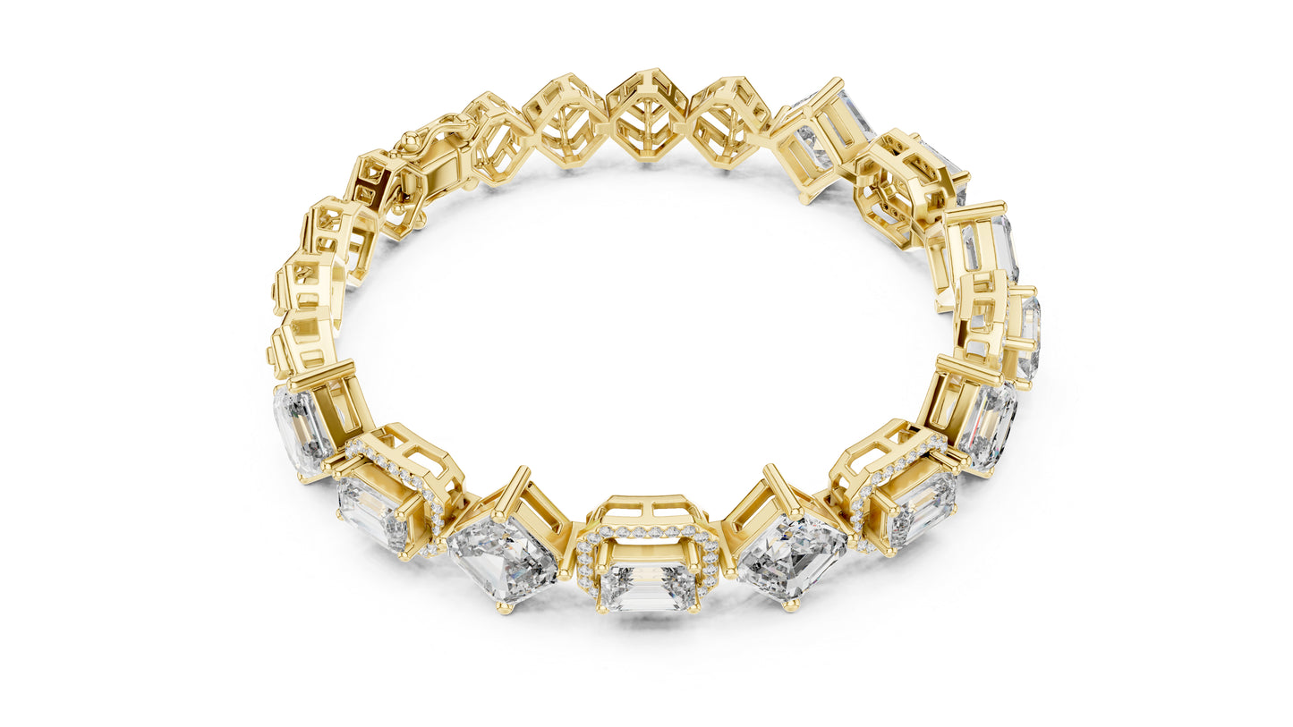 18K White Gold Emerald & Round Lab-Grown Diamond Bracelet for Women - Pure Carat