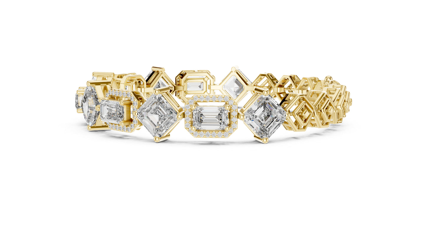 18K White Gold Emerald & Round Lab-Grown Diamond Bracelet for Women - Pure Carat