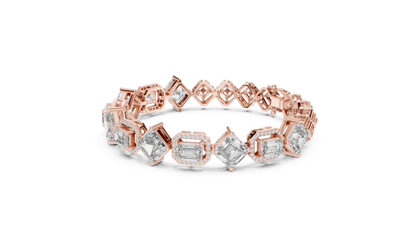 18K White Gold Emerald & Round Lab-Grown Diamond Bracelet for Women - Pure Carat